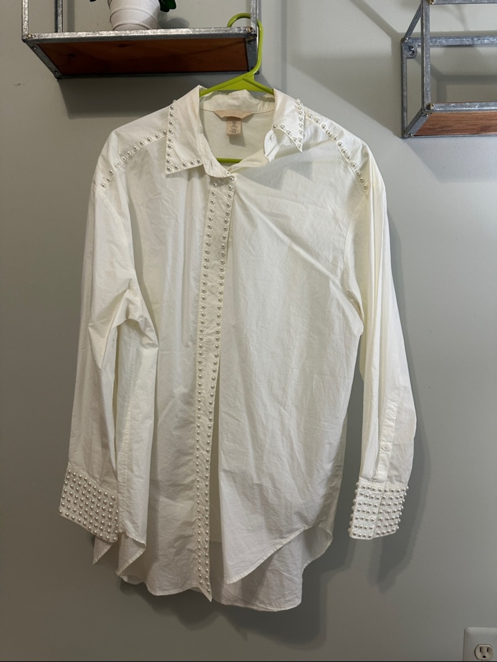 H&M White Button-Down Shirt with Stud Detailing